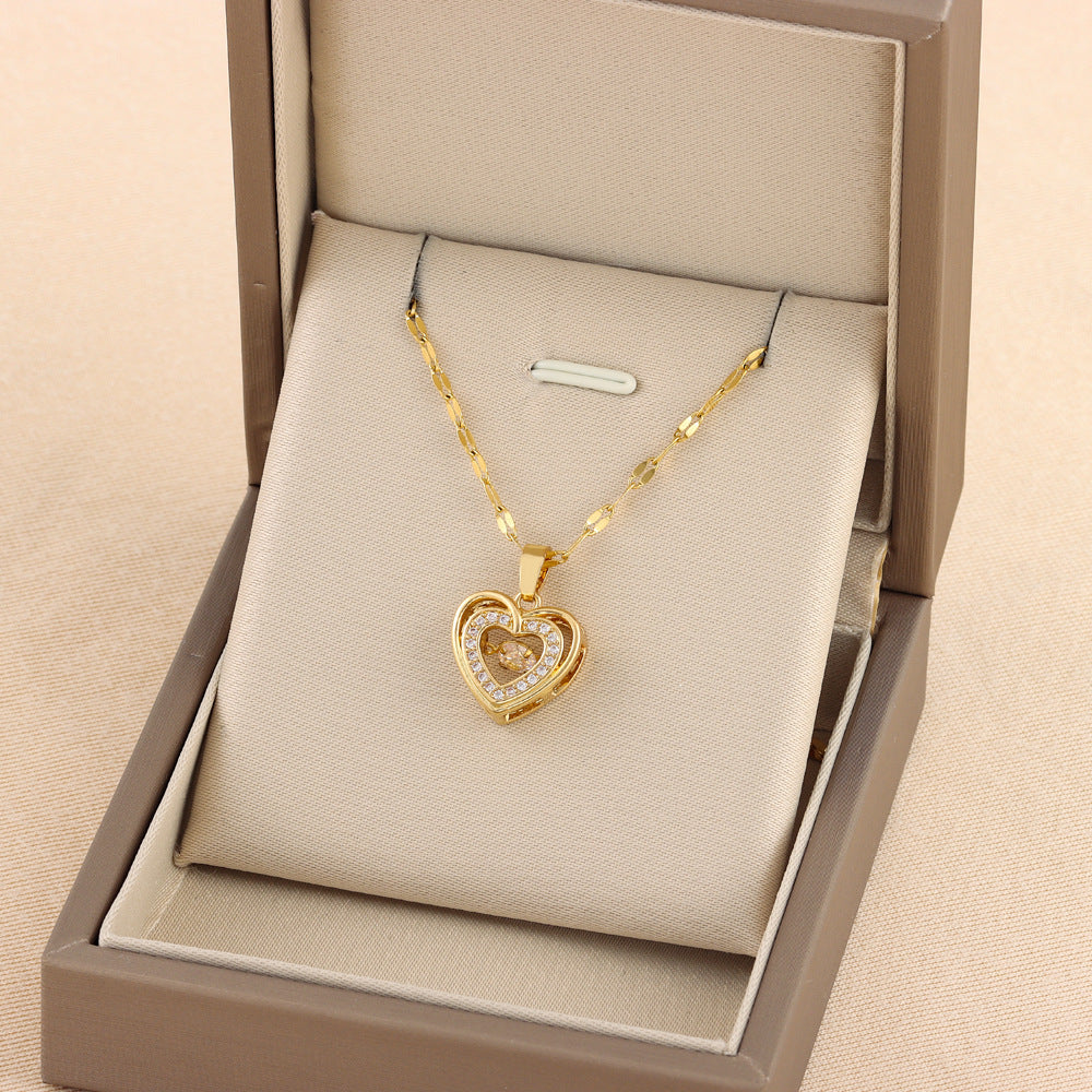 Titanium Steel Double-Layer Love Pendant Necklace for Women