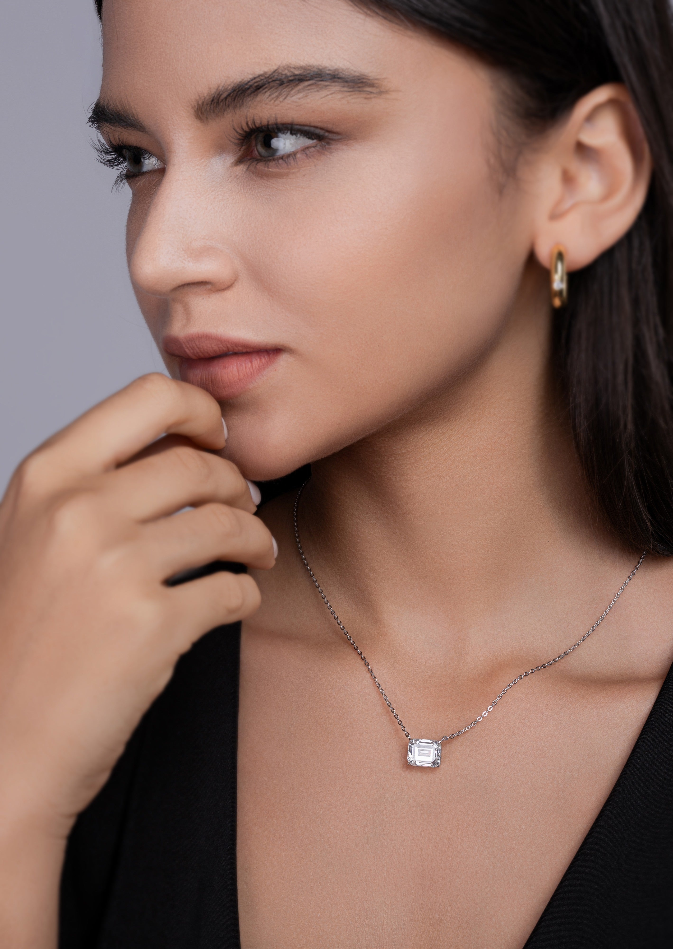 Mirage in the Mirror S925 Sterling Silver Necklace Set – Octagonal Moissanite, Platinum-Plated