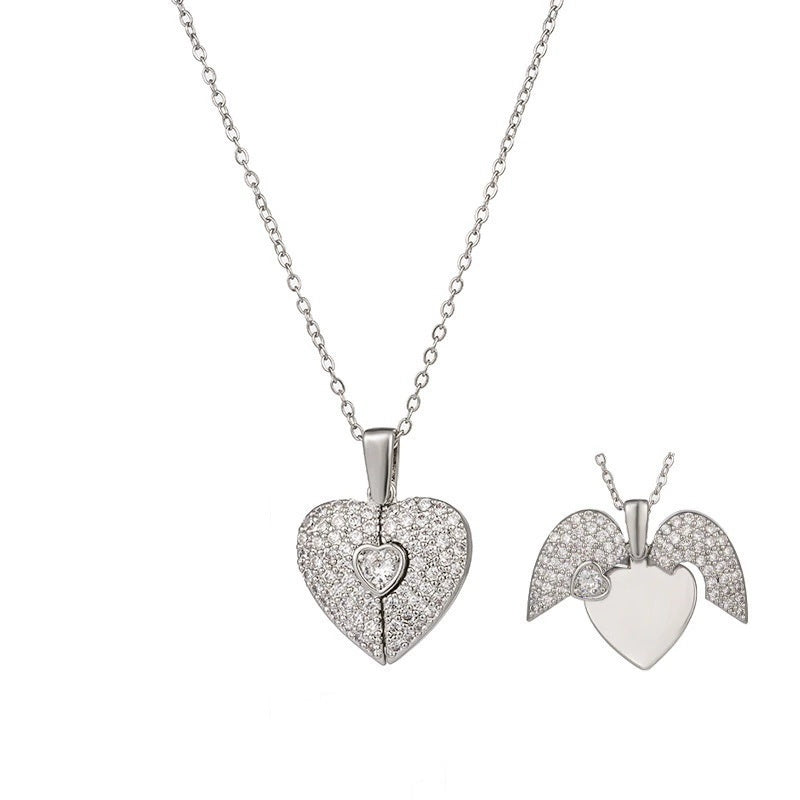 Heart Opening & Closing Necklace with Wings Pendant for Women